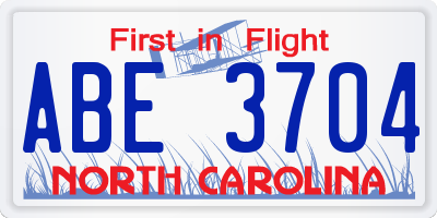 NC license plate ABE3704
