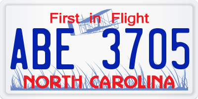 NC license plate ABE3705