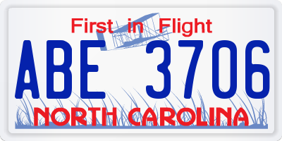 NC license plate ABE3706