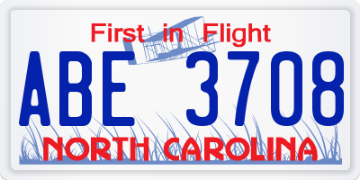 NC license plate ABE3708