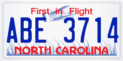 NC license plate ABE3714