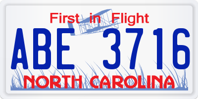 NC license plate ABE3716
