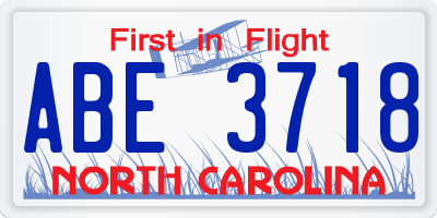 NC license plate ABE3718