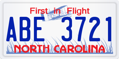 NC license plate ABE3721