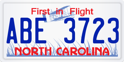 NC license plate ABE3723