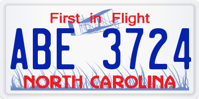 NC license plate ABE3724