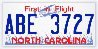 NC license plate ABE3727