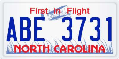 NC license plate ABE3731
