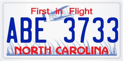 NC license plate ABE3733