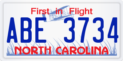 NC license plate ABE3734