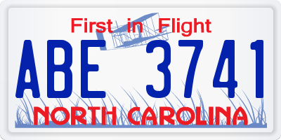 NC license plate ABE3741