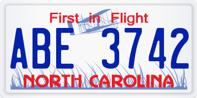 NC license plate ABE3742