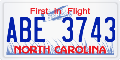 NC license plate ABE3743