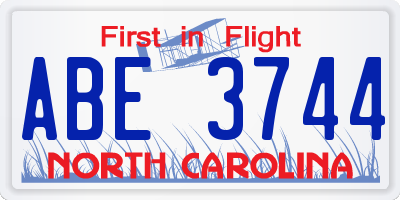 NC license plate ABE3744