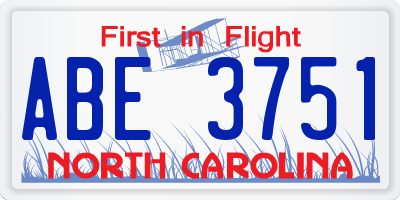 NC license plate ABE3751