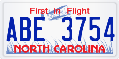 NC license plate ABE3754