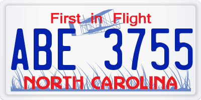 NC license plate ABE3755
