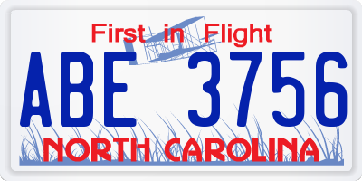 NC license plate ABE3756