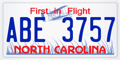 NC license plate ABE3757