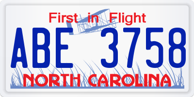 NC license plate ABE3758