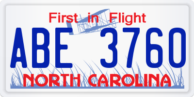 NC license plate ABE3760