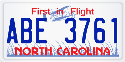 NC license plate ABE3761