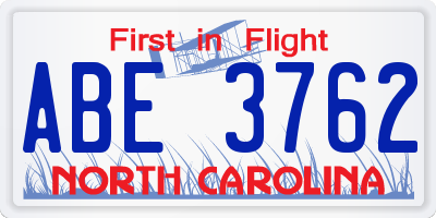 NC license plate ABE3762