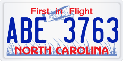 NC license plate ABE3763