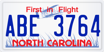 NC license plate ABE3764