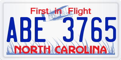 NC license plate ABE3765