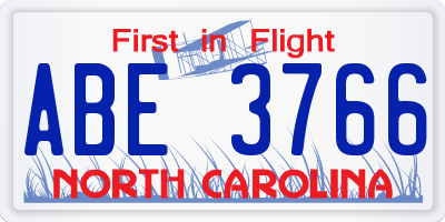 NC license plate ABE3766