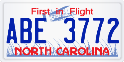NC license plate ABE3772