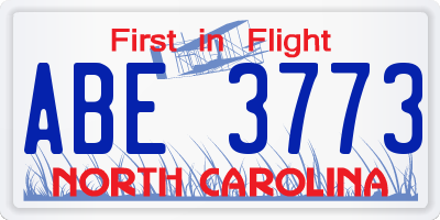 NC license plate ABE3773