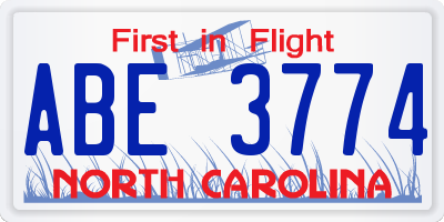 NC license plate ABE3774
