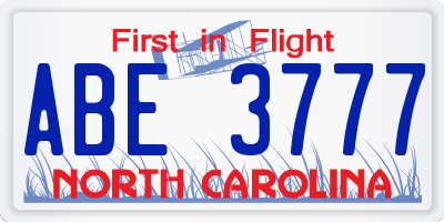 NC license plate ABE3777