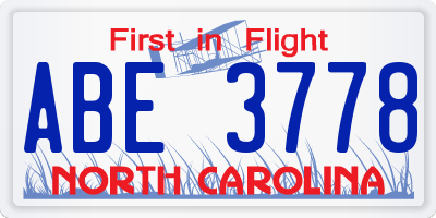 NC license plate ABE3778
