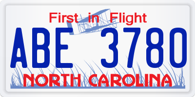 NC license plate ABE3780