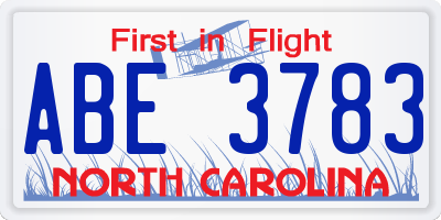 NC license plate ABE3783