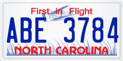 NC license plate ABE3784