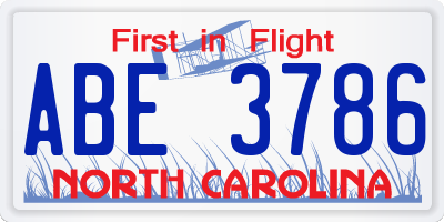 NC license plate ABE3786