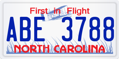 NC license plate ABE3788