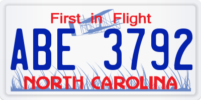 NC license plate ABE3792