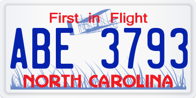 NC license plate ABE3793