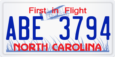 NC license plate ABE3794