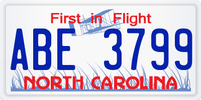 NC license plate ABE3799