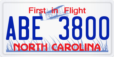 NC license plate ABE3800