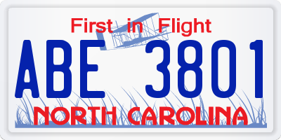 NC license plate ABE3801