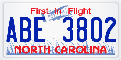 NC license plate ABE3802
