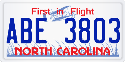 NC license plate ABE3803