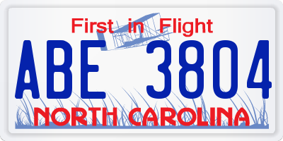 NC license plate ABE3804